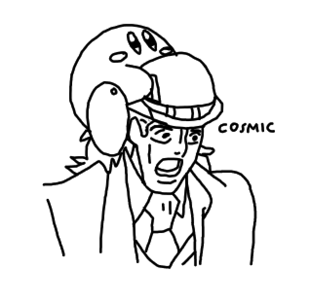 SABR_COSMIC's tweet photo. Robert E. O. Speedwagon (Jojos) &amp; Kirby (Nintendo) Drawing I Did, Thoughts?🤣 #jojos #art #kirby #meme #peak #nintendo #videogame #anime #manga #speedwagon https://t.co/B8o3T2qu3g