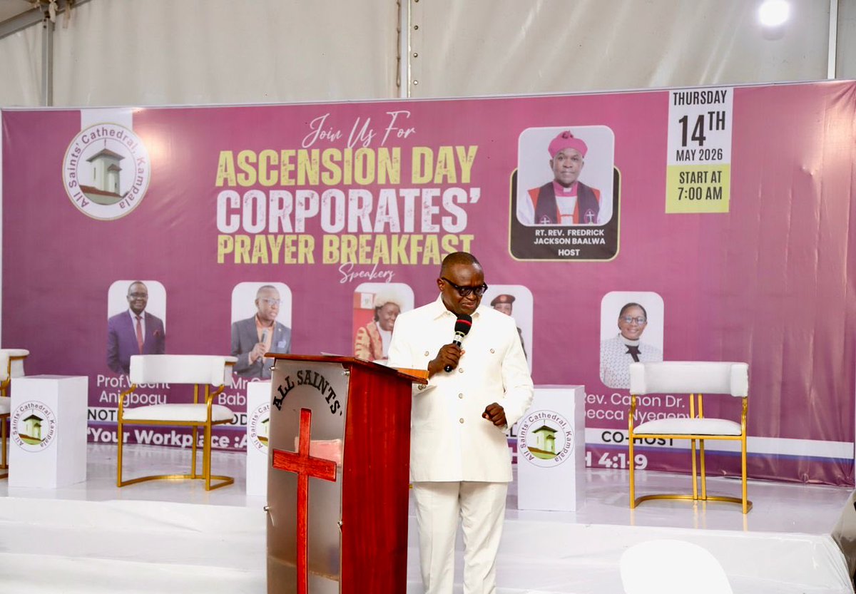 edthnaka's tweet photo. Such a joy to have been part of a rejuvenating Ascension Day Corporate Prayer Breakfast at @allsaintskla. We were hosted by Bishop Fredrick Baalwa @diocese_kampala, alongside the Cathedral Dean, The Very Rev. Can. Dr. Rebecca M. Nyegenye.

Prof. @VincentAnigbogu, Director General @intintl inspired us with a keynote message drawn from Nehemiah 4:9; “But we prayed to our God and posted a guard day and night”, hence a call to prayer, protection and action.

Our panel discussion, led by the Supreme Court Lady Justice Lillian Tibatemwa @JudiciaryUG, emphasized that effective leadership is not merely technical competence; it is moral stewardship.

Grateful to the distinguished leaders from both corporate and private sectors who joined the meaningful fellowship and most importantly, Lady Justice Alice Komuhangi Khaukha and Mrs. Edith Butuuro the Under Secretary F&A @MODVA_UPDF, for their exemplary integrity.

My take remains that faith shapes character, integrity builds trust and values create institutional culture where ethical decisions may flourish!