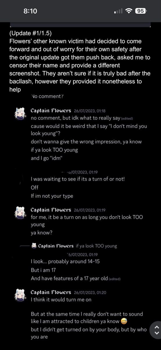 FelineFineGuild's tweet photo. Update 1.5, the evidence added in update 1 has been censored by request and added some context the anonymous victim wanted added https://t.co/qYbFMtpE8D