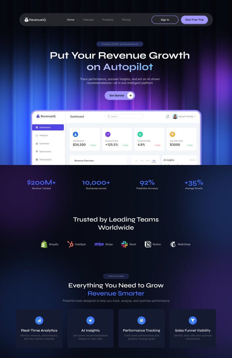 Winicarson1's tweet photo. Hello 👋

I’m Winifred (WiniCarson), a Product Designer focused on clean and user-centered digital experiences.

Recently designed this landing page for RevenueIQ — a modern AI-powered SaaS product ✨

#ProductDesign #UIDesign #UXDesign #SaaS #Figma https://t.co/nCZvnwnssw