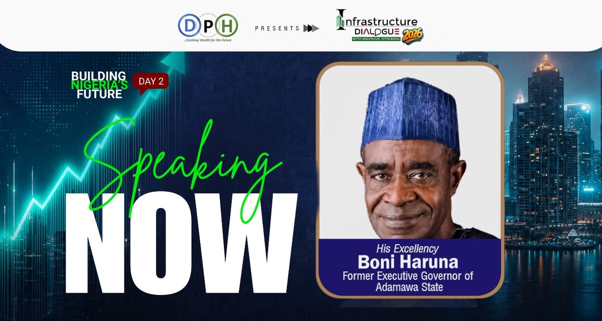 DeustchePartner's tweet photo. 🎤 Now Speaking: Boni Haruna

A respected statesman and experienced leader, His Excellency Boni Haruna is taking the stage at #InfrastructureDialogue2026 to share insights on governance, development, and the role of leadership in building Nigeria’s future.

Today’s conversations continue to spotlight the importance of strategic partnerships, infrastructure financing, and sustainable economic growth.

#BuildingNigeriasFuture #Leadership #EconomicDevelopment #InfrastructureDialogue2026