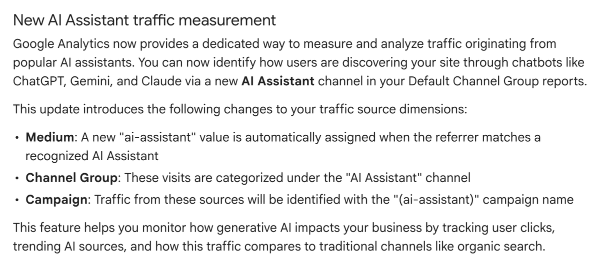 rustybrick's tweet photo. Google Analytics added tracking of popular AI assistants such as ChatGPT, Gemini, Claude through AI Assistant Traffic  https://t.co/soAIC9BlDM https://t.co/16rVP77kBQ