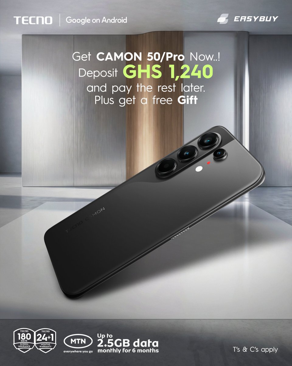 TecnoMobileGH's tweet photo. Own a CAMON now and pay the rest later.
Get the CAMON 50 or CAMON 50 Pro starting from just GHS 1,240 with EasyBuy plus get a free gift.
#CAMON50SERIES
#EasyBuy
#TECNOGhana https://t.co/AMWWOPPjD1