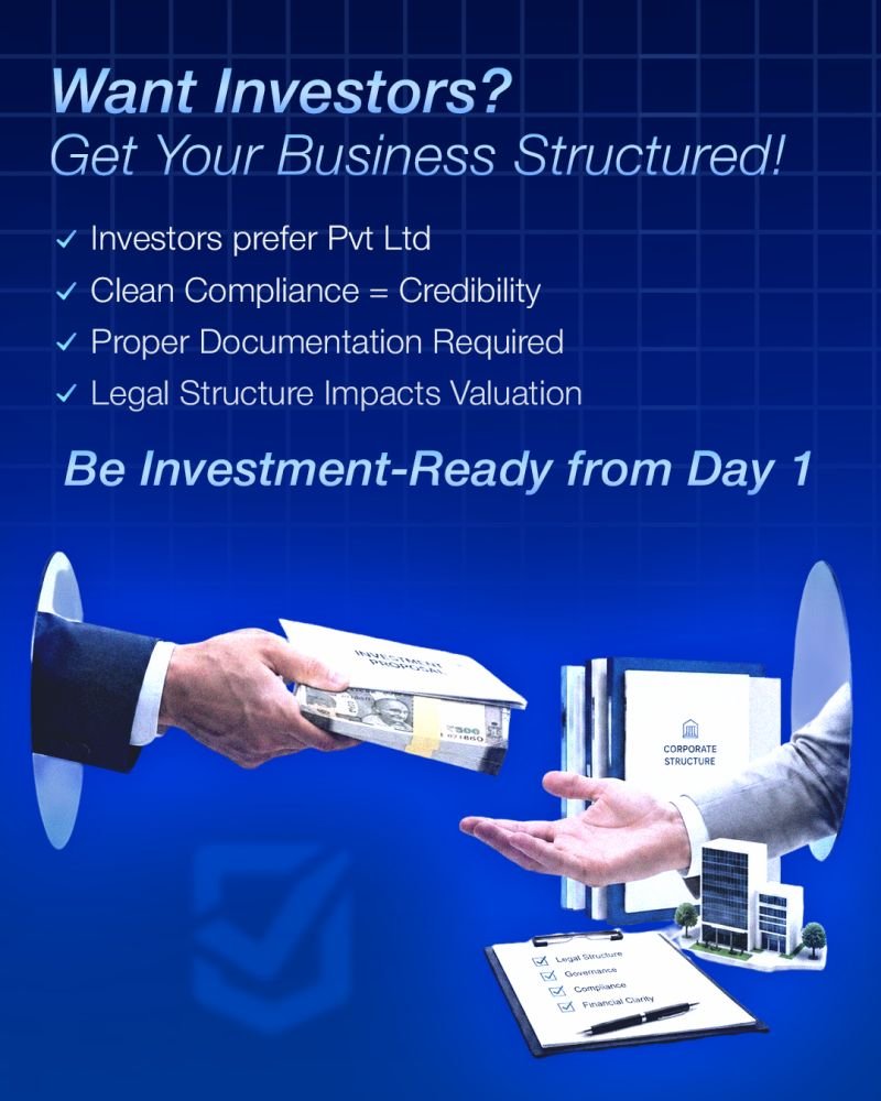 RegisterKaro's tweet photo. Want investors to take you seriously?💡
It starts with your business structure.

✔Private Limited structure
✔Clean compliance records
✔Proper documentation
✔Transparent financials

Build your business the way investors expect.

📈Visit us https://t.co/hHjBxjV7sy today! https://t.co/76iZ5tlG0Y