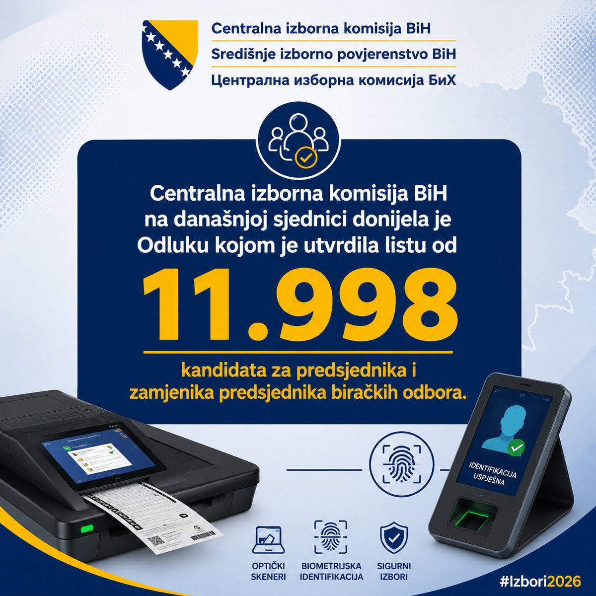 IZBORI_BA's tweet photo. 📢 In co-operation with municipal election commissions, #CECBiH will appoint certified candidates for polling station committees following completed training, certification, and evaluation procedures. More info 👉 https://t.co/SUHDEKkjo3 https://t.co/2c6ZMxnvDV