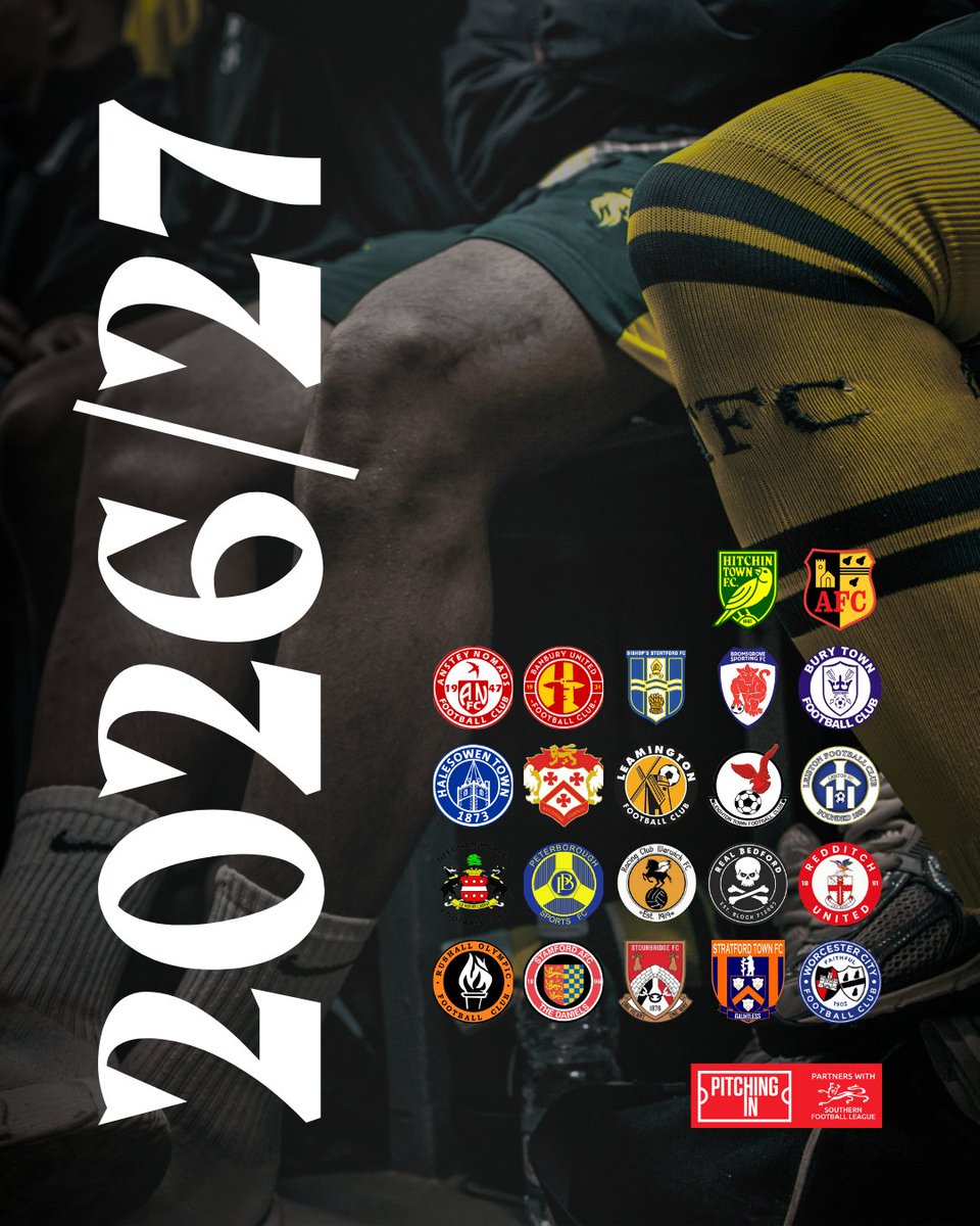 HitchinTownFC's tweet photo. ✅ | 2026/27 LEAGUE LINE-UP

Confirmed that we will return to the @SouthernLeague1 Premier Central Division for 2026/27.

Many familiar faces, plus some new visits too!

First ever competitive fixtures vs @realbedford, @RCWFC, @TheNomadsFc and @WorcesterCityFc.

💛💚 https://t.co/cI7XujE6Y4