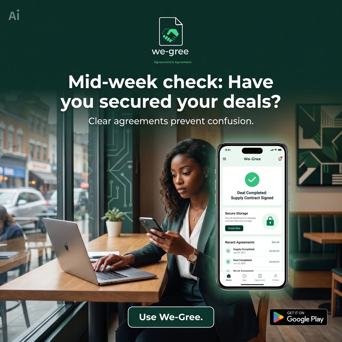 WeGreePro's tweet photo. Mid-week check 👀. Have you secured your deals, or are you still relying on memory and chats?
A clear agreement today can save you serious stress tomorrow.

#WeGree
#DigitalAgreements
#NaijaBusiness
#MidweekCheck https://t.co/Y3UlzSxIwz