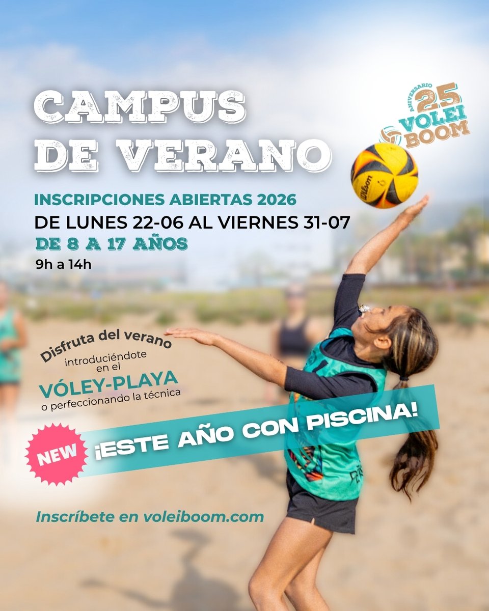 VoleiBoom's tweet photo. ☀️🏐 ¡El Campus de Verano 2026 viene con novedad!

Este año… ¡tenemos piscina! 🏊‍♂️💦

📅 Plazas limitadas
👉 ¡No te quedes sin la tuya! Inscríbete en nuestra web 

#campusdeverano #piscina #voleiplatja #voleicat #femesport https://t.co/vuVinaE0ow