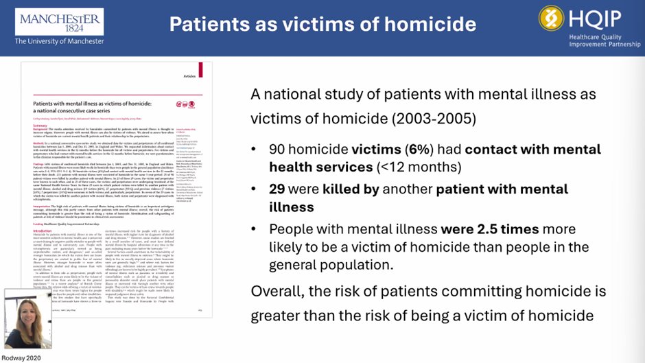 NCISH_UK's tweet photo. A third of patients who were homicide victims were killed by another metal health patient. Patients were over twice as likely to be a victim of homicide compared to the general population. Read the full paper here: https://t.co/Lnq9p4JVye #NCISH2026 https://t.co/bAQMkpEHzZ
