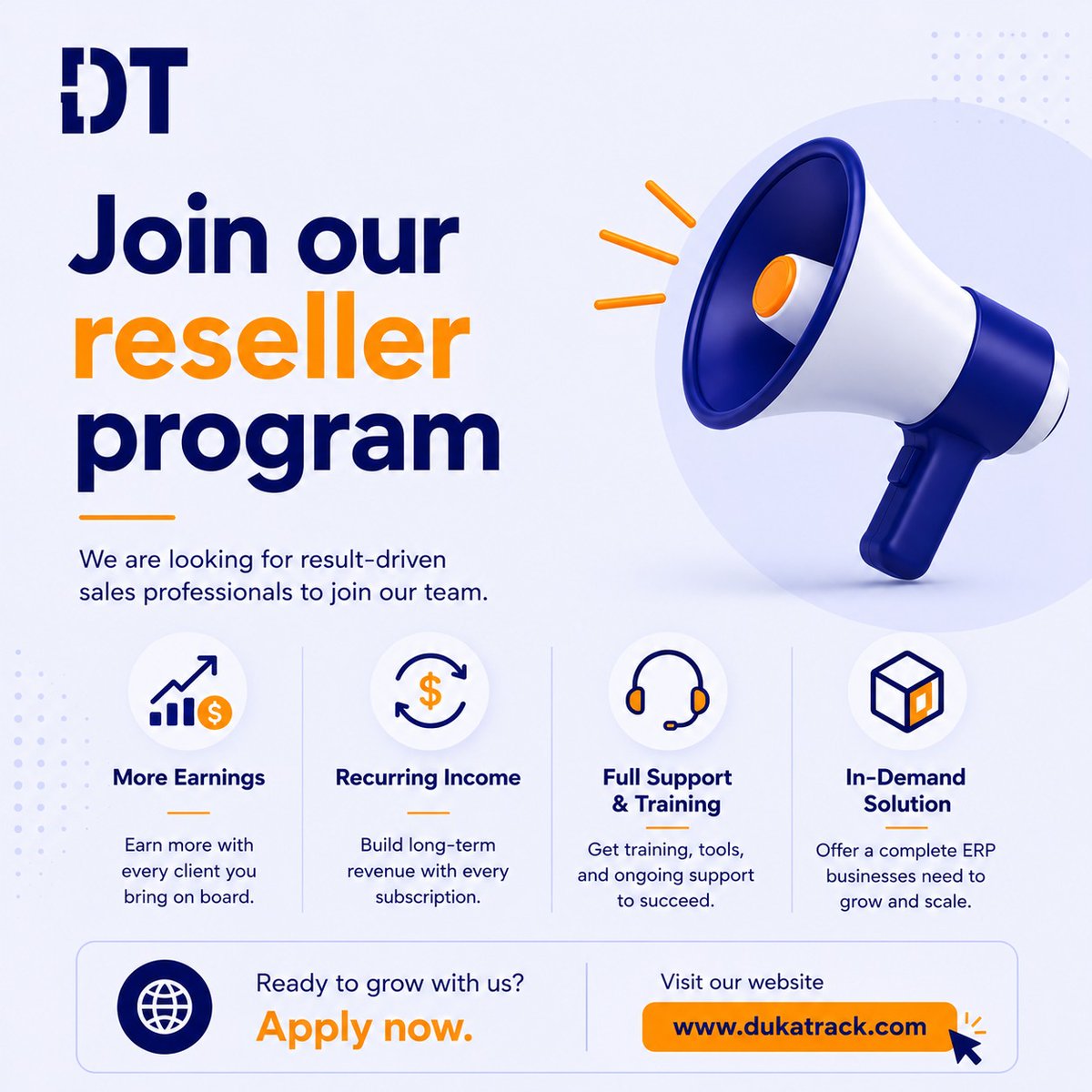 dukatrack's tweet photo. Join our Reseller Program and turn your network into recurring income.

Sell solutions businesses actually need, earn more with every client, and grow with full support from Duka Track.

Apply today: 🌐 https://t.co/ieJahq0qSL

#DukaTrack #ResellerProgram #BusinessGrowth https://t.co/s9RmyD8667