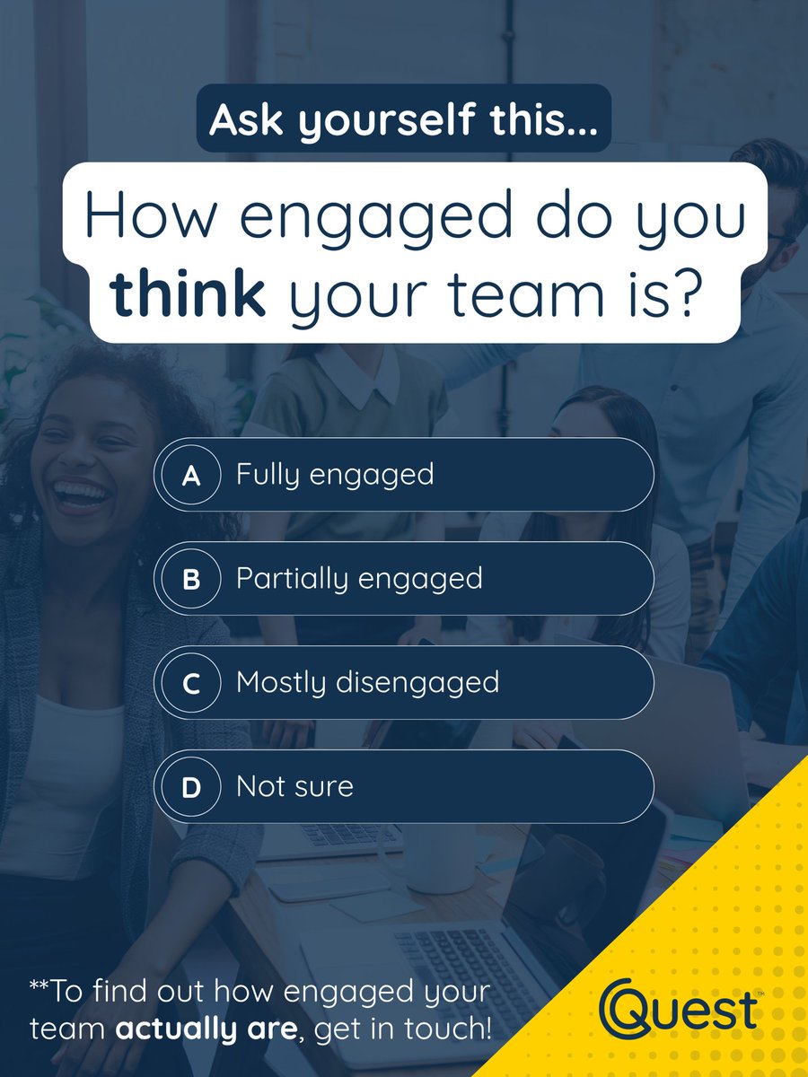 questcsuk's tweet photo. 90% of UK employees are disengaged or actively disengaged 😮

Disengagement affects morale, productivity, and growth.

Find out your team’s true engagement with Quest’s Culture Assessment. 

DM us or call us on 08448 797286!

#CultureAssessment #EmployeeEngagement https://t.co/44bSgq0uys