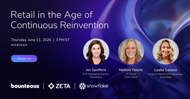 ecbuhman's tweet photo. Join us June 11 for a webinar with @Bounteous, @ZetaGlobal, and @Snowflake to explore what separates reactive retailers from those built for reinvention. #FutureOfRetail #AI #Transformation https://t.co/Pr11teEDGL https://t.co/vArVxJSDjF