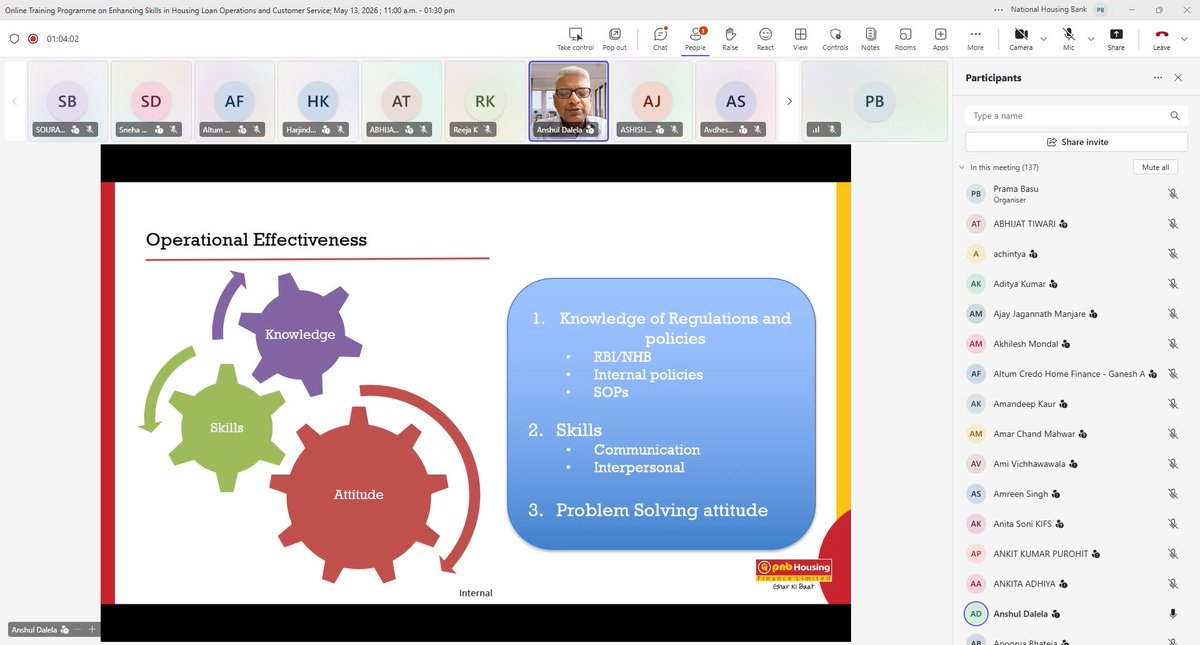 NhbIndia's tweet photo. National Housing Bank successfully conducted two online training programmes on “Enhancing Skills in Housing Loan Operations & Customer Service” with a total participation from 190 officials representing 49 HFCs on May 13 & 14, 2026. 

The programmes focused on operational excellence, customer-centric practices, and strengthening service capabilities in the housing finance sector through sharing of best practices and practical insights in customer service.
@DFS_India 

#NHB #HousingFinance #training
