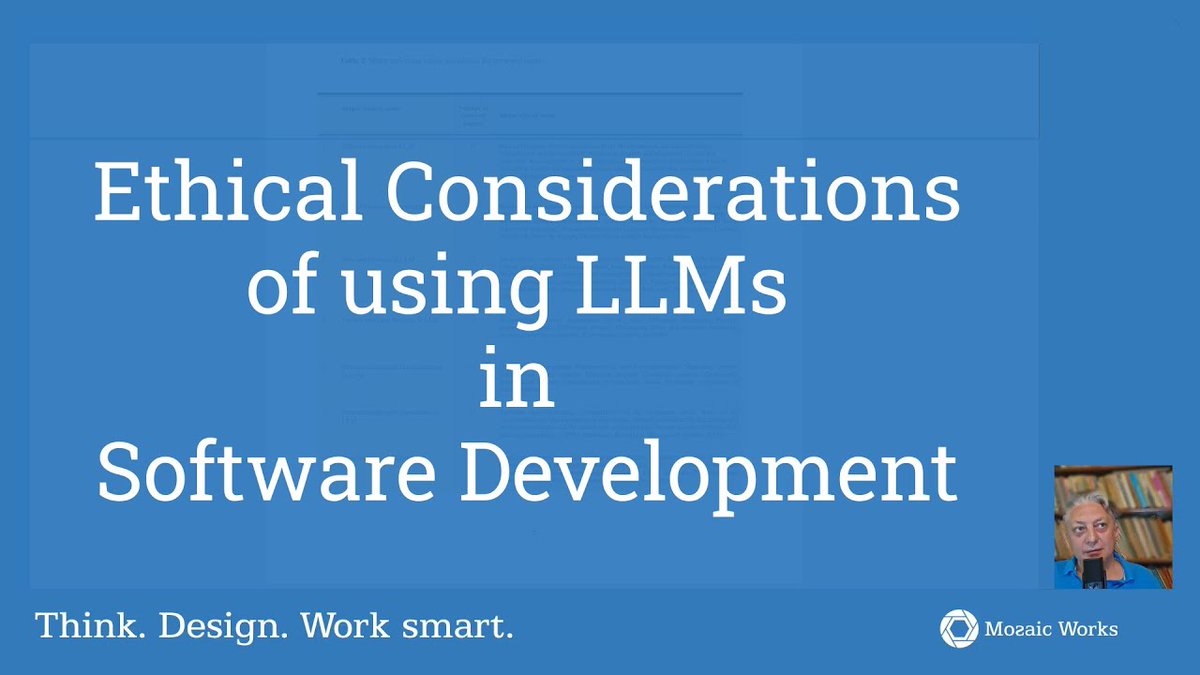 mozaicworks's tweet photo. Blast from the past:Ethical Concerns of LLMs in Software Development #Blog #Video #AI #Programming #SoftwareCraft #TDD #Video #Video https://t.co/4khbRVDC39 
https://t.co/4khbRVDC39 https://t.co/gER8bhjnGl