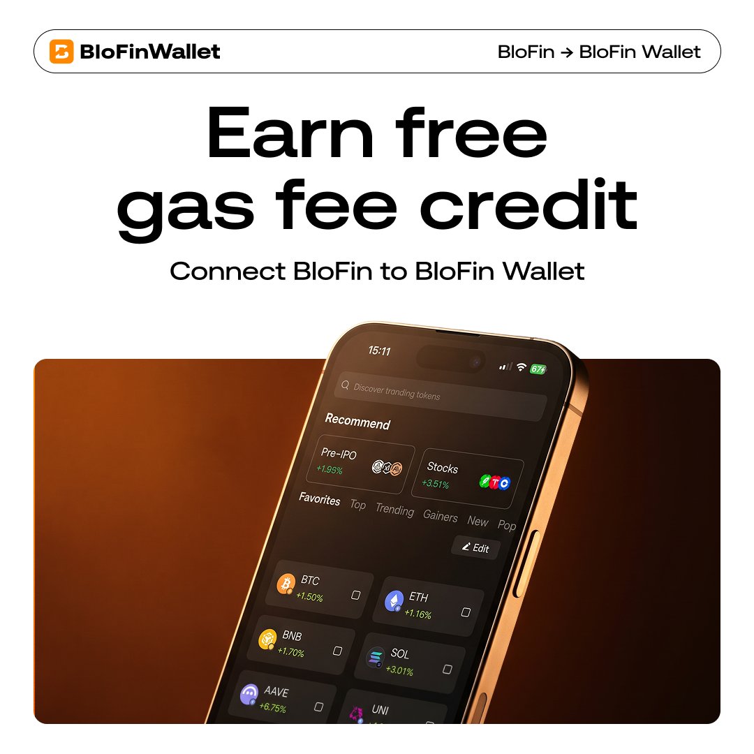 BloFinWallet's tweet photo. BloFin Wallet just got more powerful.

Complete a connection between your BloFin account and BloFin Wallet Passkey-Wallet and make your first Wallet to receive a Smart Gas airdrop. https://t.co/KxRqw72zuu