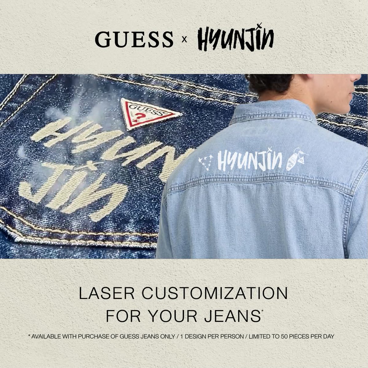 rsvnhj_mee's tweet photo. [📢] #GuessThailand มาลงรายละเอียดการจำหน่าย GUESS x HYUNJIN COLLECTION: VOL.2 ที่ไทยแล้ว (เฉพาะหน้าร้านน้า ส่วนทางออนไลน์รอติดตามรายละเอียดได้เร็วๆ นี้ค่า)

♡ มีบริการสกรีนเลเซอร์บนเดนิมที่ GUESS สาขา CentralWorld เท่านั้น ตั้งแต่ 8 – 31 พค 2569

♡ Work Shop คัสตอมเสื้อ Patch it yourself แบบที่ฮยอนจินเคยทำในป็อบอัปเกส ทำได้ตั้งแต่วันที่ 21 - 31 พฤษภาคม 2569 

♡ ทุกการสั่งซื้อรับฟรี Gift Set “HYUNJIN” สุดเอ็กซ์คลูซีฟ (Keychain, Shopping Bag และ Photo Catalog)  
*สินค้ามีจำนวนจำกัด*

✨️ เงื่อนไขการซื้อสินค้าและรับ Gift Set จาก GUESS x HYUNJIN COLLECTION: VOL.2

สำหรับวันที่ 21 พฤษภาคม 2569 จำหน่ายที่ GUESS สาขา CentralWorld เท่านั้น

- เริ่มแจกบัตรคิว เวลา 12.30 น. และเริ่มจำหน่ายสินค้า เวลา 13.00 น. สามารถเข้าซื้อสินค้าได้ตามลำดับหมายเลขคิว ที่ได้รับ (First Come, First Served)

- รับฟรี Gift Set เมื่อซื้อสินค้า GUESS JEANS x HYUNJIN Collection รุ่นใดก็ได้ **ยกเว้นหมวกและกระเป๋ายีนส์** สินค้ามีจำนวนจำกัด

- รับสิทธิ์ Laser Customization ลาย HYUNJIN เมื่อซื้อ สินค้า GUESS JEANS x HYUNJIN Collection (สามารถทำ Laser ได้เฉพาะ Denim Jeans และ Denim Shirt เท่านั้น) จำกัดการให้บริการ Laser Customization จำนวน 50 สิทธิ์ / วัน

รายละเอียดอื่นๆ เพิ่มเติมดูได้ที่ 
FB : https://t.co/SVAy9cUA5U
Tiktok : https://t.co/6qpXf3gQe2

#GUESSXHYUNJIN #HYUNJINXGUESS