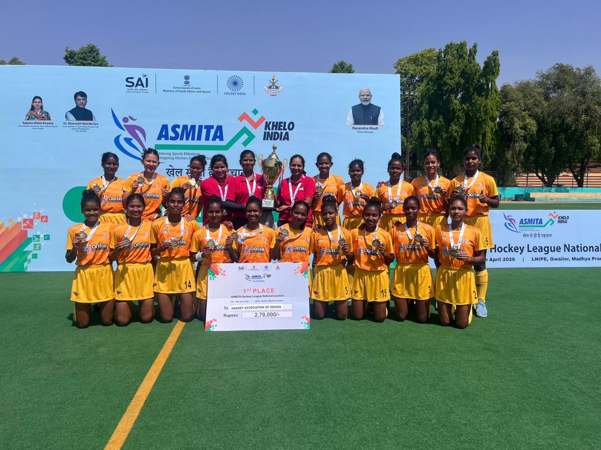 OdishaHockey's tweet photo. Champions🥇
Odisha Junior Women rise to the occasion and clinch GOLD in the Asmita League Final Phase at Gwalior! After a nail-biting 1–1 finish in regular time, the team held their nerve to secure a 2–1 victory in the shootout. 🏑
#Champions #OdishaHockey #AsmitaLeague https://t.co/FlElw9aVgv