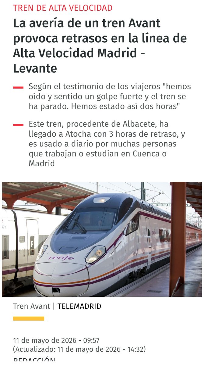 AveCuenca's tweet photo. Denunciamos los continuos retrasos y averías sufridos esta semana  (de hasta 3 h). Una situación intolerable que afecta a nuestra vida laboral, familiar y personal. Necesitamos un servicio fiable y no vivir con esta ansiedad @Adif_es @Renfe https://t.co/I1xWy7l2iB
