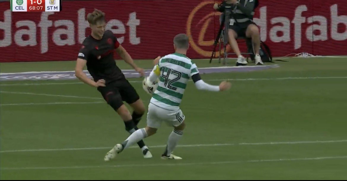 Postbhoy's tweet photo. @NUDMC91 @Fitzy__07 Guaranteed no one would fume if this was given on match day 1, shrug the shoulders &amp; “seen them given”. The hysteria is because it was 94th minute of MD37. If it’s a penalty on MD1 it’s still a penalty on MD37. Scottish refs have been penalising handballs all season like this https://t.co/4XDqkKah9u