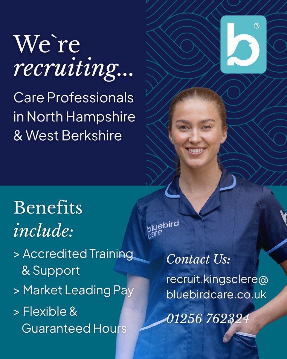 BluebirdNHWB's tweet photo. We’re Recruiting Care Professionals! 💙

Make a difference today😊
📧 recruit.kingsclere@bluebirdcare.co.uk
📞 01256 762324

Join our team👉 https://t.co/7qTPmCgTVJ

#CareGiver #CareProfessional #BluebirdCare #Care #Carer #HealthCare #Home #HomeCare #ItsGoodToBeHome #JoinOurTeam https://t.co/nme5N3glO0