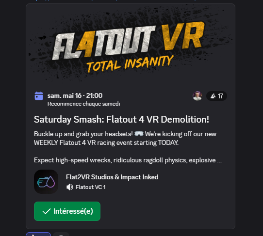 AlofDavid's tweet photo. Parfois compliqué de trouver la partie multi ultime full lobby , donc soyez là ce Samedi 16 Mai à 21h pour l'événement Communautaire #flatoutvr 😋 https://t.co/t1f0Ibfpwx