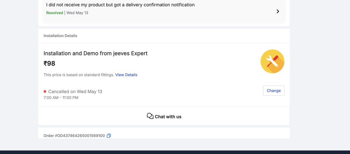 deepanshuj92's tweet photo. @flipkartsupport @Flipkart OD437464265001569100 - Installation got cancelled without any reason.

No way to contact via your chatbot, it's just simply dumb. Doesn't understand anything, looks like you have gone very low in terms of human support. https://t.co/4ZYrDPcorJ