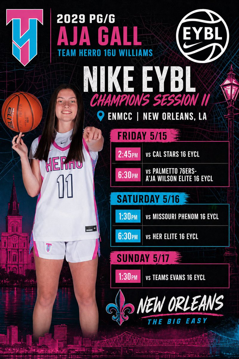 AjaGall5's tweet photo. Team Herro 16U Williams heading down to New Orleans for the @NikeGirlsEYBL Champions Session 2🏀 

Excited for the opportunity to travel &amp; compete with my team💪🏼

@PGHWisconsin @TeamHerroGirls @RDubs608 @FiveStateHoops @FreshCoastHoops @JrAllStarWI @BradyJ_Peterson https://t.co/x8UiyLLSe7