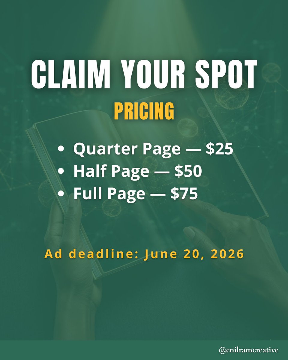 EnilramCreative's tweet photo. ECS Insights Magazine launches 
July 2026 📖

Ad spots are open now get your 
brand inside:
Quarter $25 · Half $50 · Full $75
Deadline: June 20
Apply → https://t.co/xHovi4QurL

#ECSInsightsMagazine 
#BlackBusinessOwners https://t.co/U1xqdrPfKg