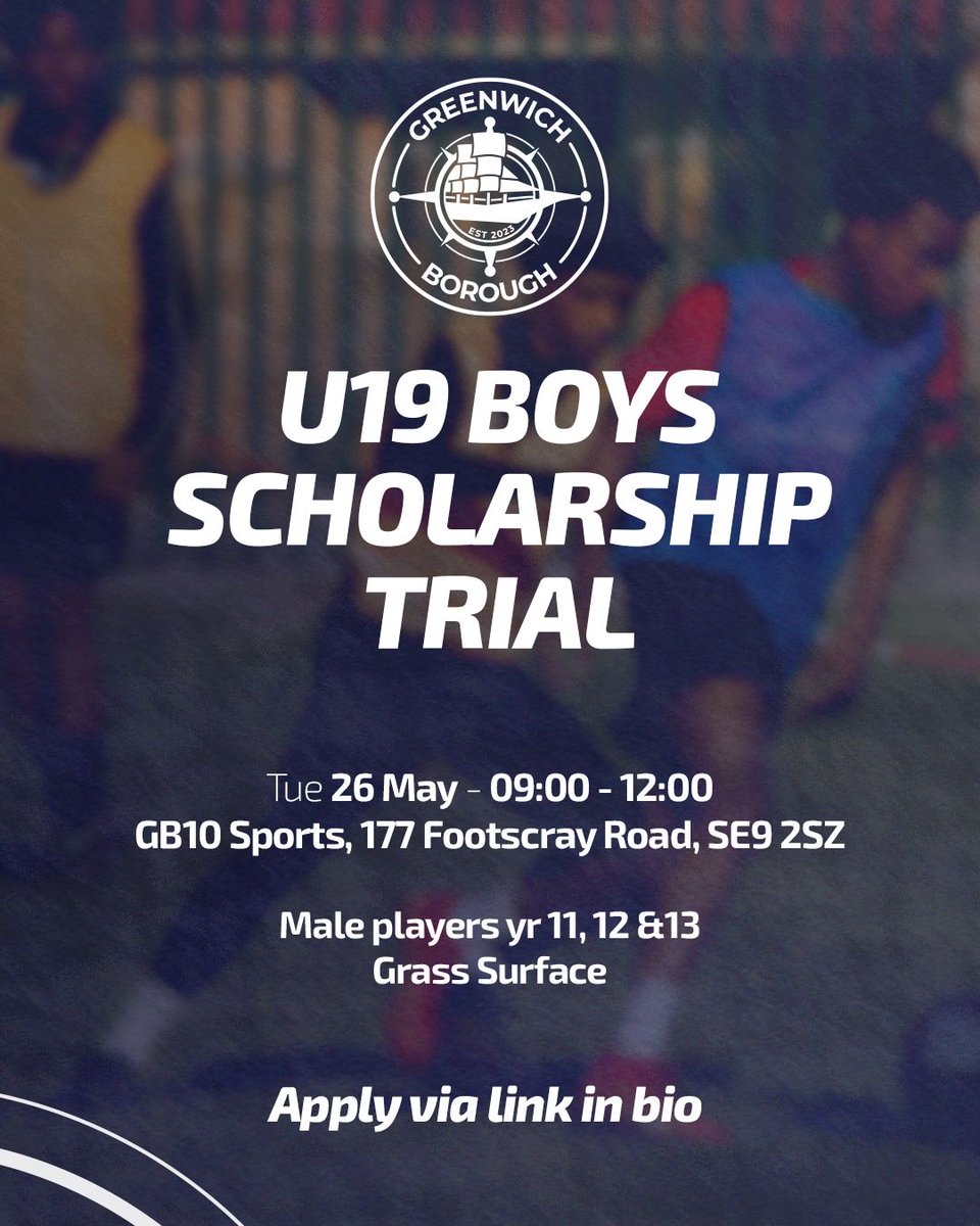 afcgbacademy's tweet photo. New trial date added for our 2026/27 U19 Scholarship Programme ⚽

We’re looking for ambitious players ready to develop on and off the pitch.

📅 Tue 26 May
🕘 09:00–12:00
📍 GB10 Sports, SE9
👥 Boys Yr 11–13

Apply via the link in our bio to start your pathway.

#AFCGB https://t.co/9bzaGfLUew