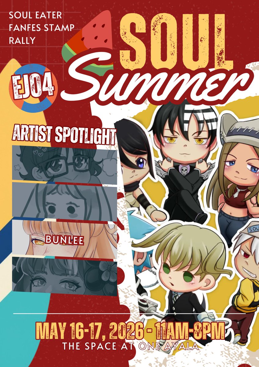 fran_aka_mak's tweet photo. Third artist is @bunleeeee!

They've done the Death the Kid, Liz, and Patty prize for the Soul Eater -Soul Summer- Stamp Rally~

Find them at Table EJ04 at the Exhibitor Booths at FanFes !

📍FanFes, The Space at One Ayala
📅May 16-17, 2026
⌚11AM-8PM https://t.co/SNdAvNO6Dg