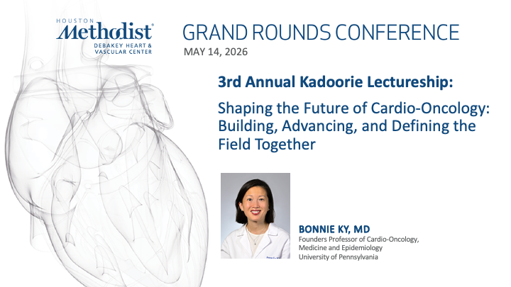 DeBakeyCVedu's tweet photo. LIVE IN ONE HOUR! Grand Rounds featuring Bonnie Ky, MD, presenting “Shaping the Future of Cardio-Oncology: Building, Advancing, and Defining the Field Together.”
Watch LIVE: https://t.co/78NZ9Rx0NY
#GrandRounds #HoustonMethodist #DeBakeyCVEdu https://t.co/PbT2doSrKu