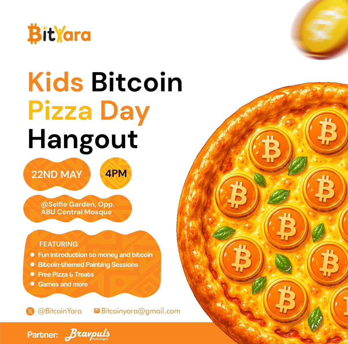 BitcoinYara's tweet photo. Kids Bitcoin Pizza Day Hangout is here! 

Fun games, painting sessions, pizza, treats, and a simple introduction to Bitcoin for kids 

If you have kids, register them now by sending us a DM 

⚠️ Limited slots available! https://t.co/g5PkxvtdND