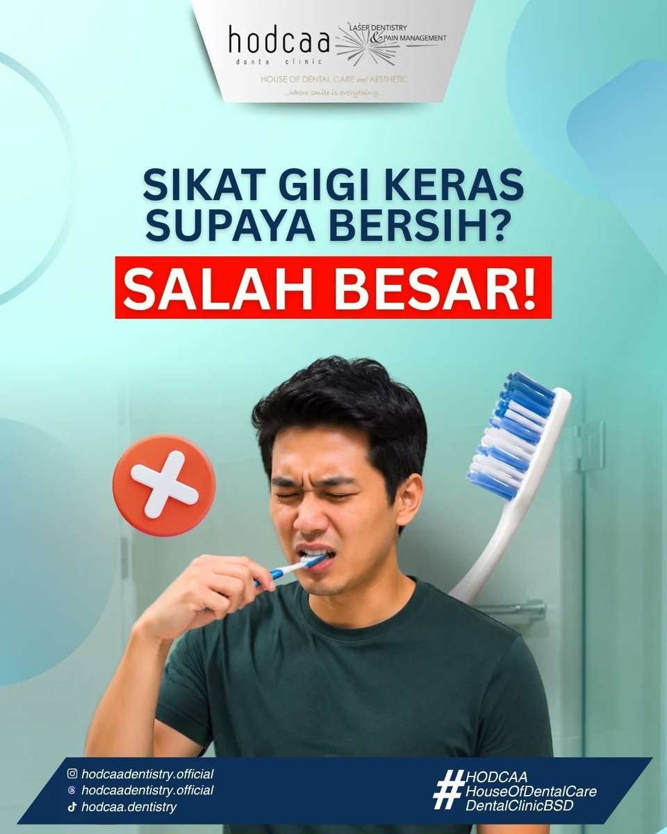 gracefulgums's tweet photo. Menyikat gigi terlalu keras dapat menyebabkan enamel gigi terkikis, gusi turun, dan gigi menjadi sensitif. Jaga kesehatan gigi dengan menyikatnya dengan lembut dan teratur!

#HodcaaDentalClinic #DentalClinicBSD #HodcaaBSD #PremiumDentalClinic #aestheticdental https://t.co/ksMDTIG93E