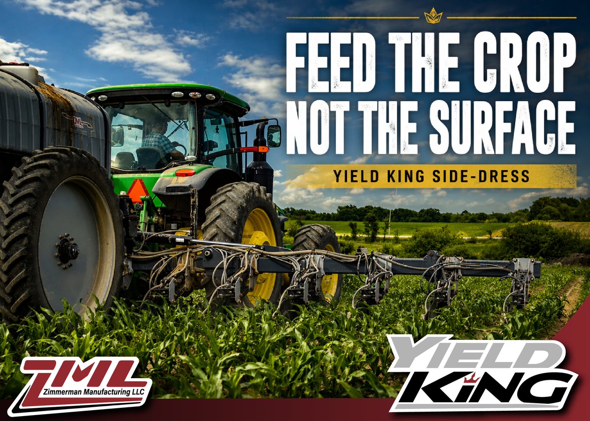 ZimmermanMfgLLC's tweet photo. Surface applications only go so far.

The Yield King Side-Dress is engineered to put nutrients where your crop can actually use them—below the surface, at the root zone.

Better placement. Better yields.
Call 319-388-3130
#SideDress #AgEquipment #Farming #PrecisionAg https://t.co/NwIcDDkSdR
