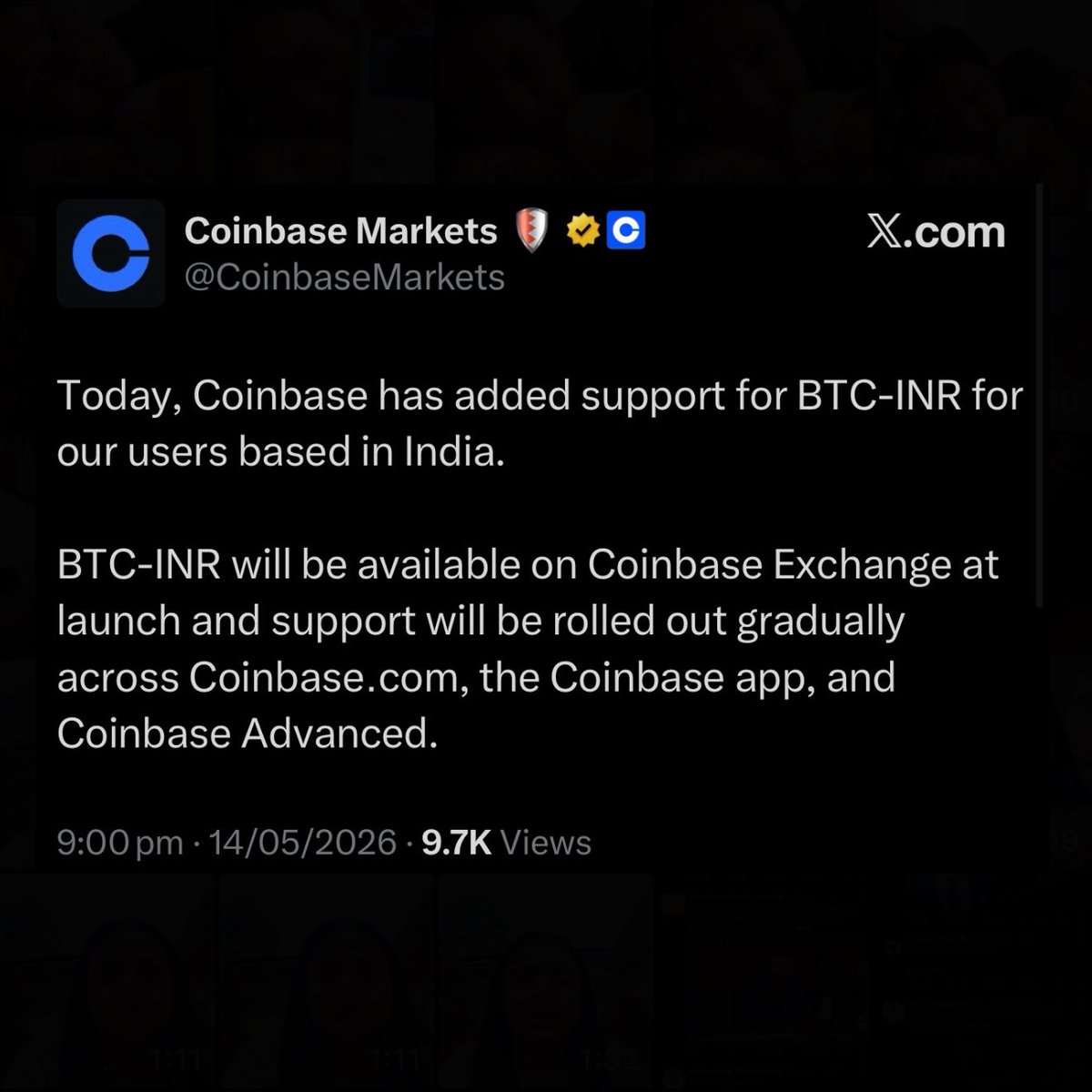 earnwithsapna's tweet photo. BREAKING: 🇮🇳 Coinbase officially adds a Bitcoin/INR trading pair for users in India. https://t.co/JvNODTuGpp