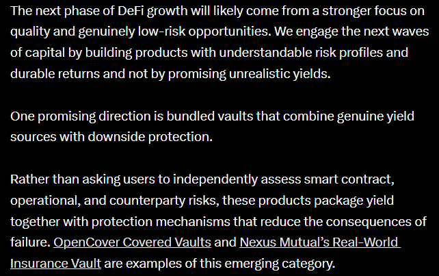 BraveDeFi's tweet photo. Folks are paying attention to risk more than ever, w/ recent hacks as the catalyst for better due diligence + risk mgmt

Check out Hugh's thoughts on where onchain returns are heading and how @NexusMutual is playing a vital role in the future of low-risk DeFi 👇 https://t.co/1C9KpS3omP
