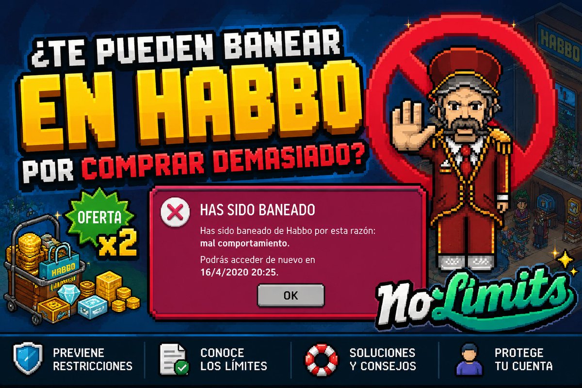 NoLimitsHB's tweet photo. 🧵 ¿Te pueden banear los tradeos en @ESHabbo  por comprar demasiadas promos? Sí. Y muchos no lo saben. 

🚨Cada cierto tiempo Habbo lanza promociones como créditos dobles o paquetes limitados.

El problema es que MUCHOS usuarios terminan con restricciones o baneos por comprar “de más” sin entender cómo funcionan los límites.

Abro hilo 👇

#Habbo #SoporteHabbo #AyudaHabbo #BaneosHabbo