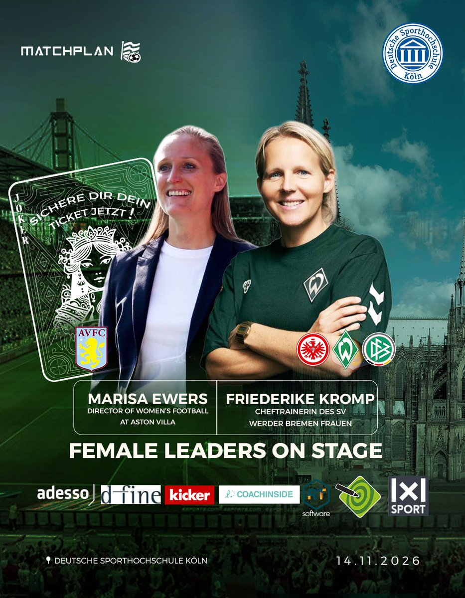 MatchplanKfrnz's tweet photo. 🚨 Female Leaders on Stage 🚨

👩 Friederike Kromp
👩 Marisa Ewers

🌟 Die Matchplan Konferenz stellt inspirierende Vorbilder in den Mittelpunkt &amp; bietet spannende Einblicke von führenden Persönlichkeiten.

🗓️ 14.11.2026
📍 @SpohoKoeln 
🎟️ Tickets: https://t.co/Jm83cDNrX9 https://t.co/4Q4ZfzZHXQ