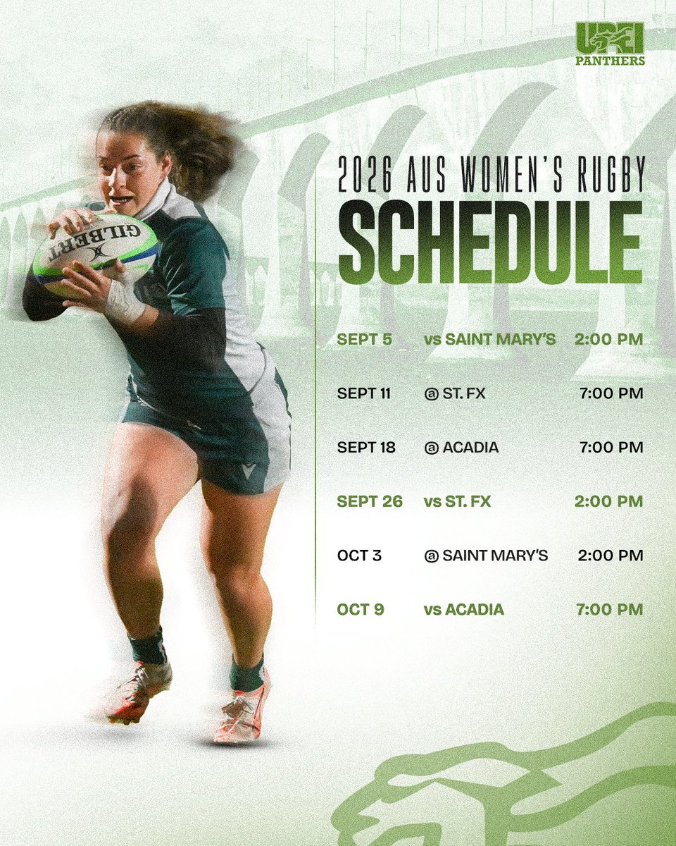 UPEIWRugby's tweet photo. 2026 is locked in!🔒🏉

The Panthers are back on the pitch this fall with three home dates circled, including a season-opening showdown against Saint Mary’s on Sept. 5.

Mark your calendar. Bring the noise. Rugby season is coming.

#GoPanthersGo | #Rugby | #Schedule https://t.co/D842uLfvGq