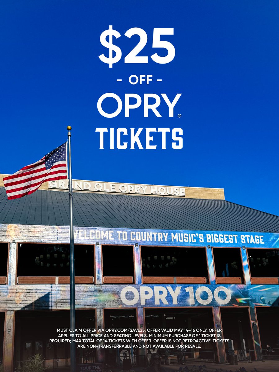 opry's tweet photo. How about a weekend at the Opry? 👉 https://t.co/pVc2M91vmn 
 
Snag a seat at the home of country music and save $25 on select shows this weekend, May 14-16, for a limited time only! https://t.co/wDyqEGDepx