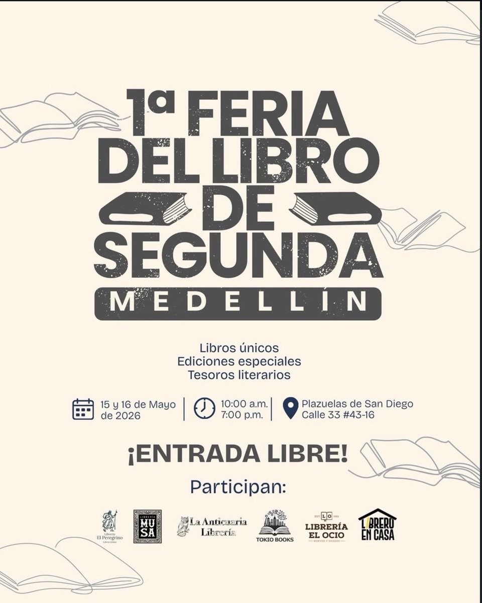 augustoserna's tweet photo. @9876natsu Este fin de semana habrá feria de Libros de Segunda, en Plazoletas de San Diego. 15, 16 y 17 https://t.co/uMtLeeZ8BR