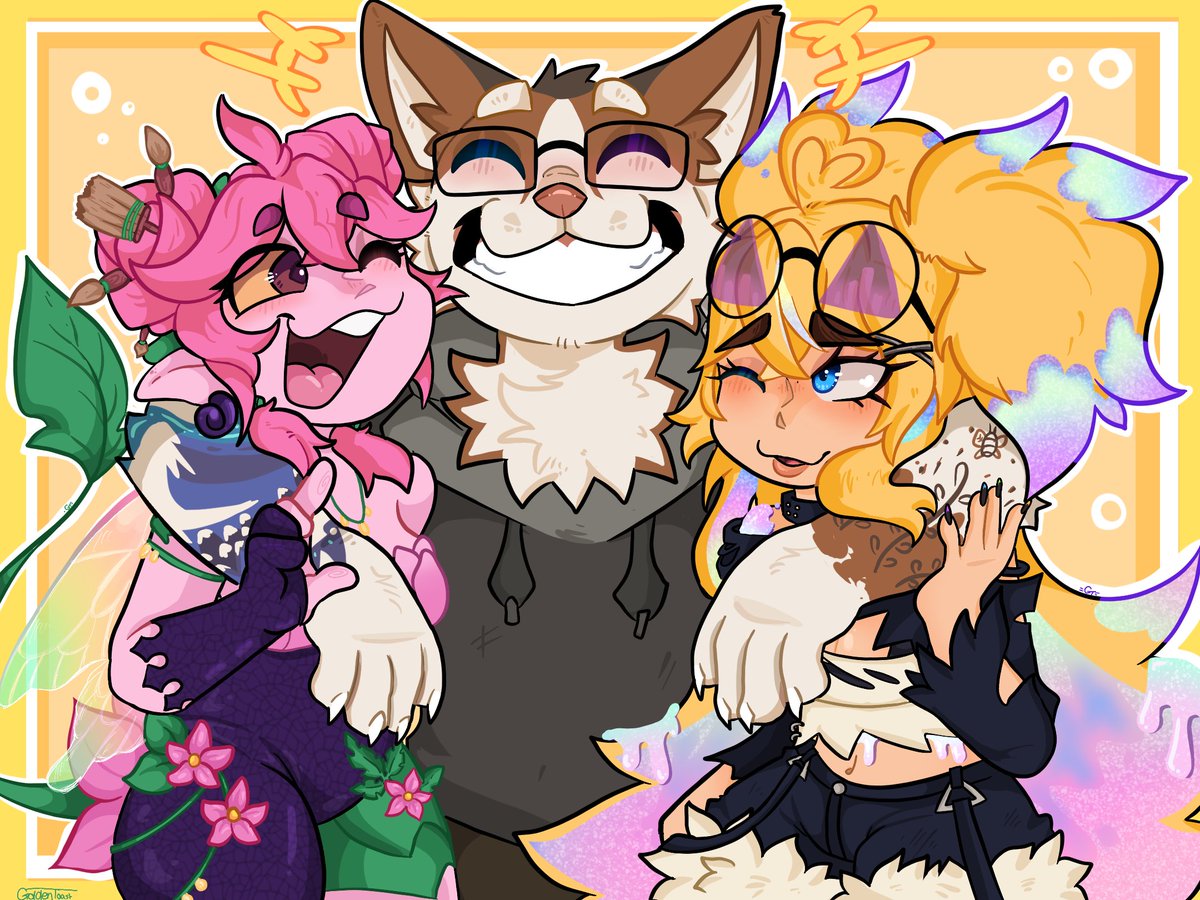 ThePapaMutt's tweet photo. I wanted to properly thank two of my besties for always being there and being real ones! They convinced me to apply for GeeXPlus because they believed in me, and shit man here we are all together!

I love you two 🥹@FroggyLoch @Arielle_VT
(🎨 by the ever talented @GoldenToast145) https://t.co/TJp3KspIzO