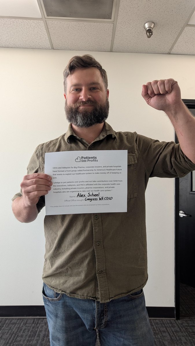 scheelforwa's tweet photo. Today I pledged to put Patients Over Profits! #Patientsoverprofits #medicareforall @DemSocialists https://t.co/W9FYvPFi01