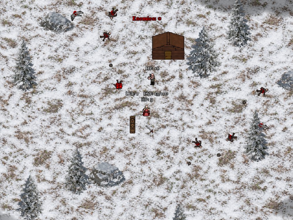acrogamesfin's tweet photo. Screenshot of #KalevalaHeathenThrones picturing: Vainamoinen (player) and Ilmarinen (AI ally/Player 2), some (dead) enemies, new scenery, and a power-up #indiegame #gamedev #indiegames #finnishgame #gamemaker #solodev https://t.co/OviX5EQEIa