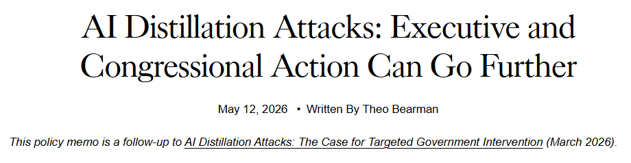AIPB_org's tweet photo. The US is taking action against distillation attacks – a technique Chinese AI companies have been documented using to catch up to their American competitors.

In this @iapsAI policy memo, @theobearman looks at what the US is doing so far and what's still missing. https://t.co/e5ZCrJMRNo