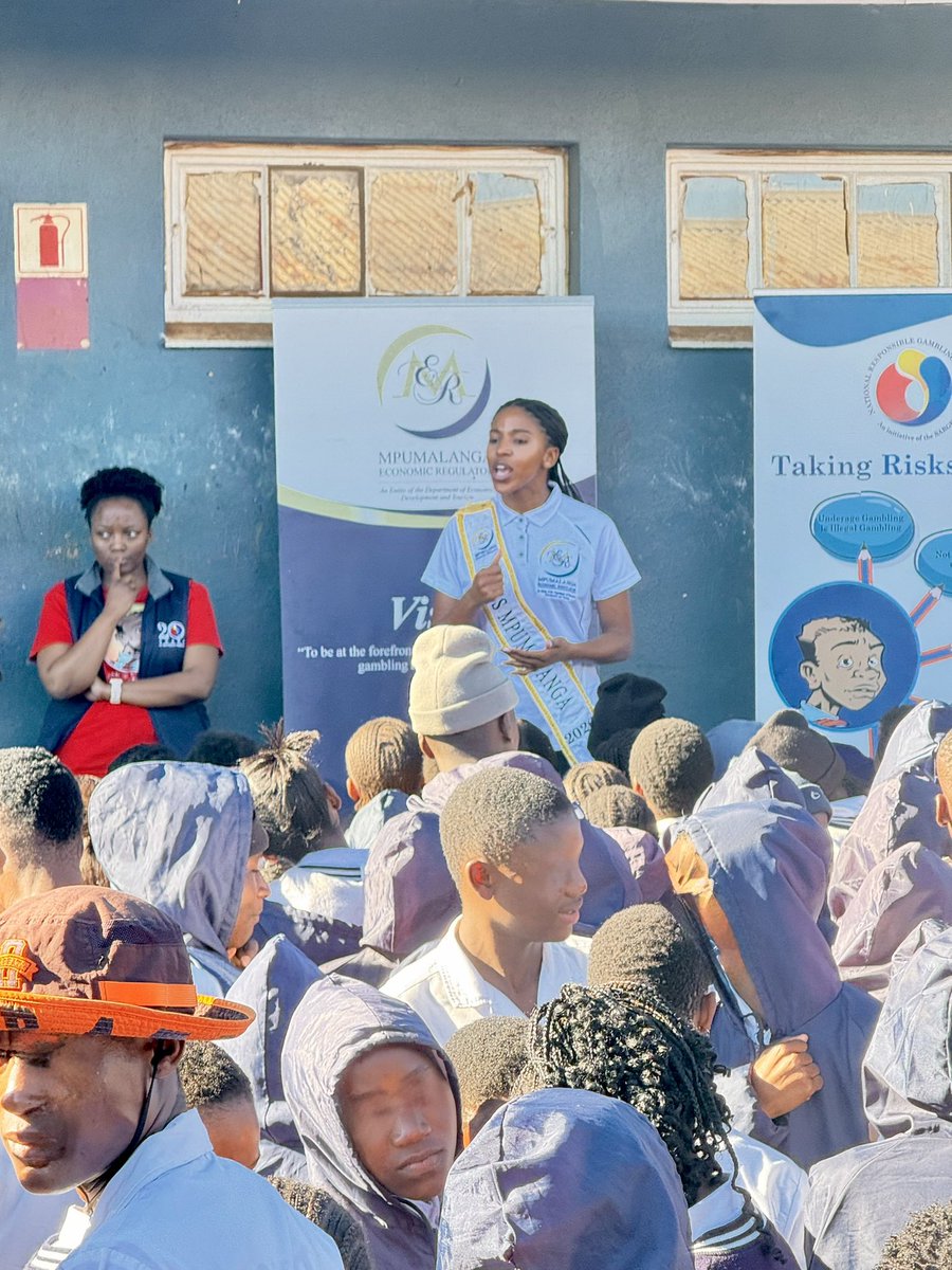 MPEconomicReg's tweet photo. Taking Risks Wisely @Mashishing Secondary School with Miss Mpumalanga 2026 and the South African Responsible Gambling Foundation #MpumalangaEconomicRegulator #notounderagedrinking #notounderagegambling #mpumalangaaprovincethatworksforall #SARGF https://t.co/gHzXBfyfos