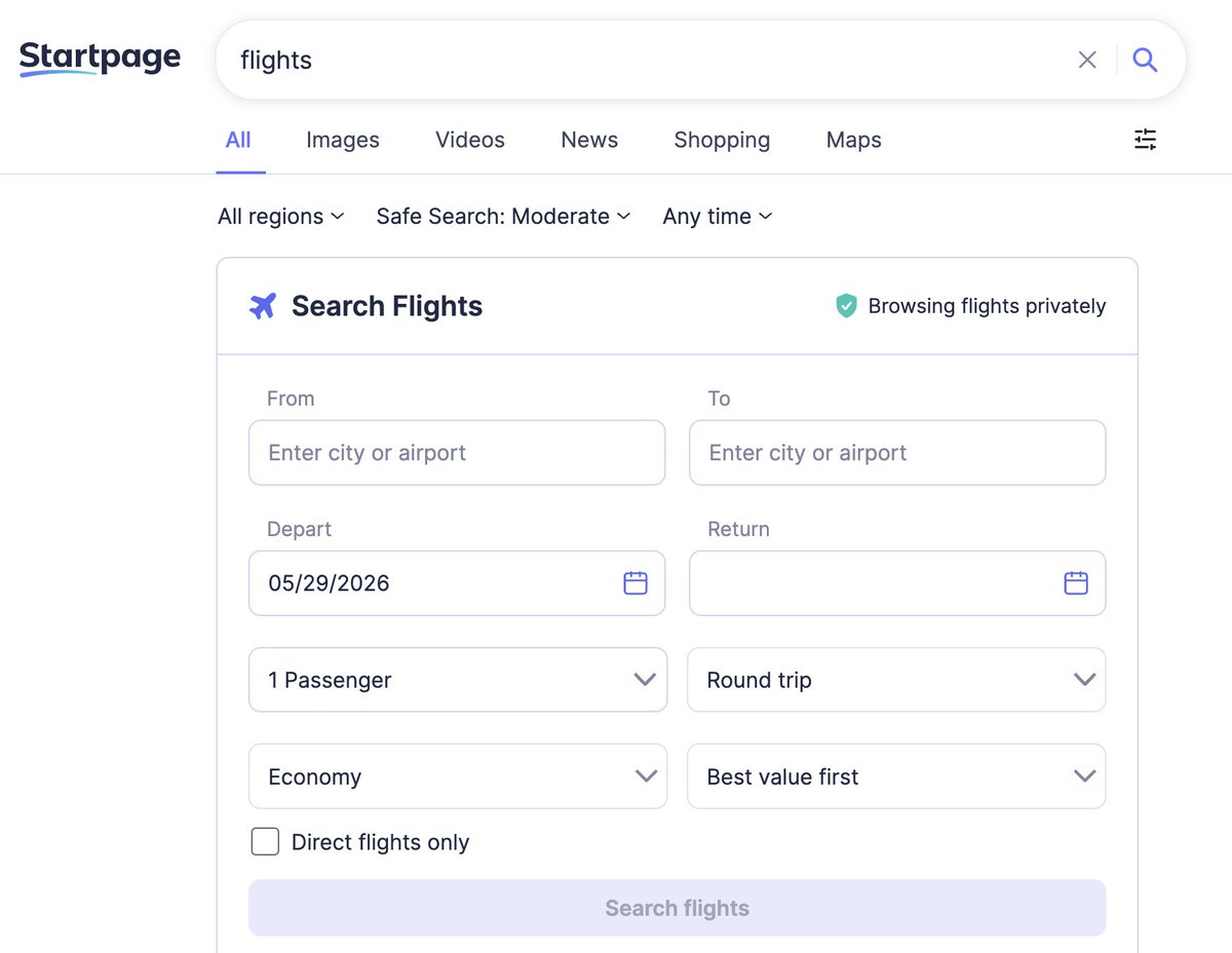 Startpage tweet media