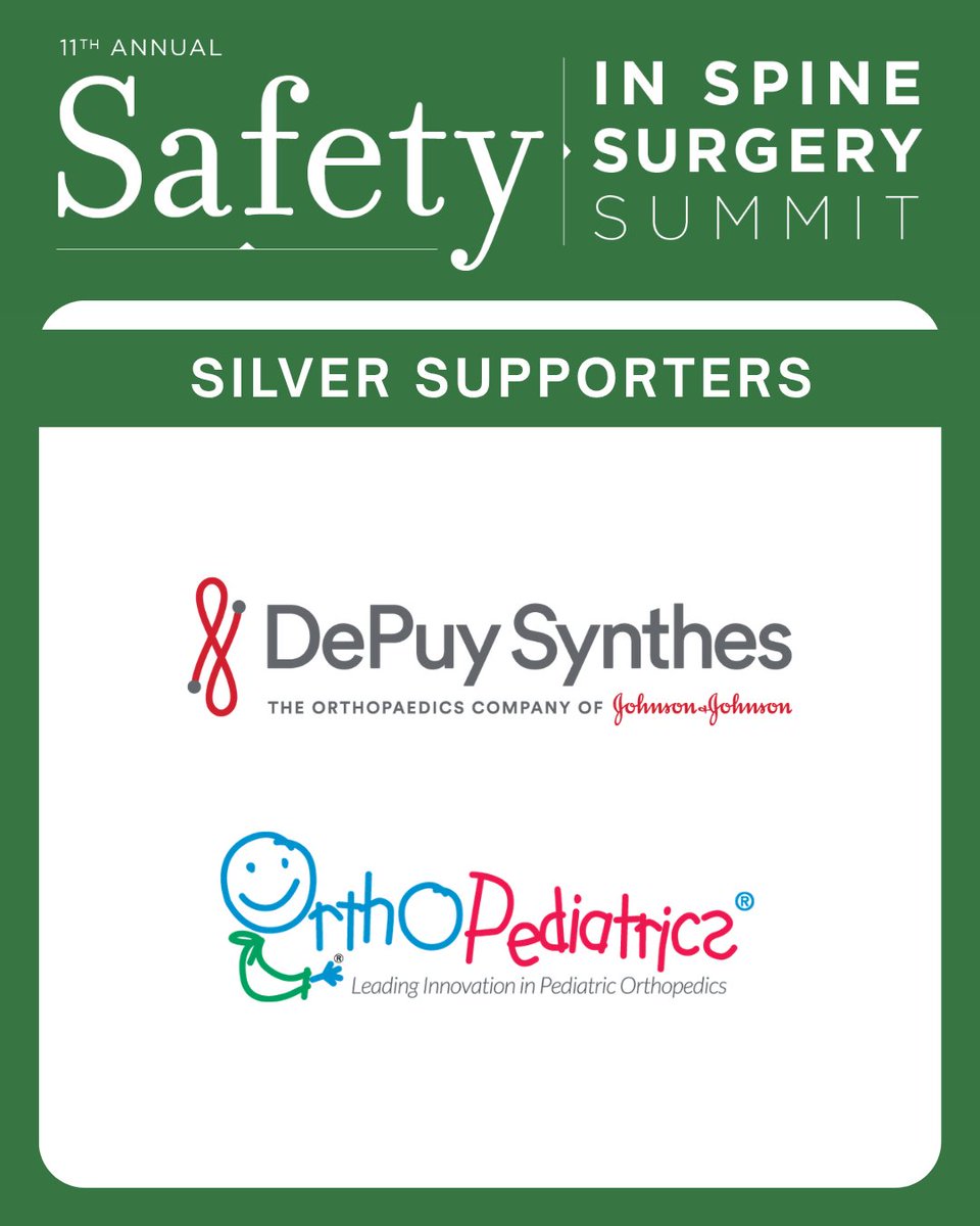 SafetySpine's tweet photo. We are so appreciative of our supporters for the 11th Safety in Spine Surgery Summit. Many thanks to @SynthesDePuy and @Orthopediatric_, our Silver Supporters! We could not do this without you.
https://t.co/VEgFgE7diN https://t.co/AZnrl9Fjht