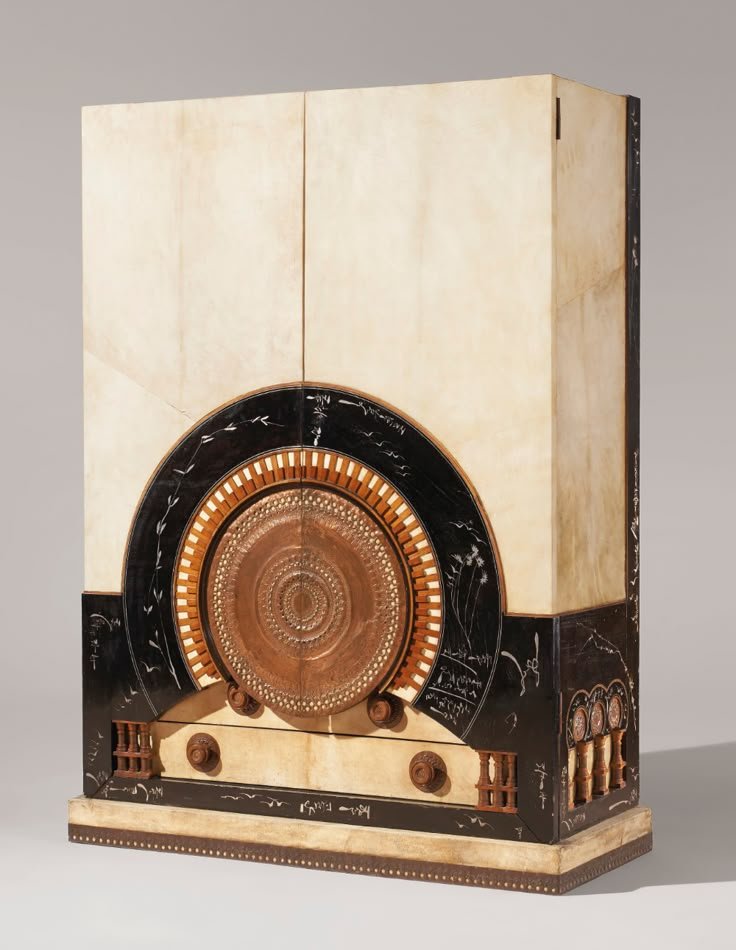 HerodotusWave's tweet photo. This is a 1902 wardrobe designed by Carlo Bugatti, featuring exotic materials and Moorish-influenced design. https://t.co/0NV1JdiAfU