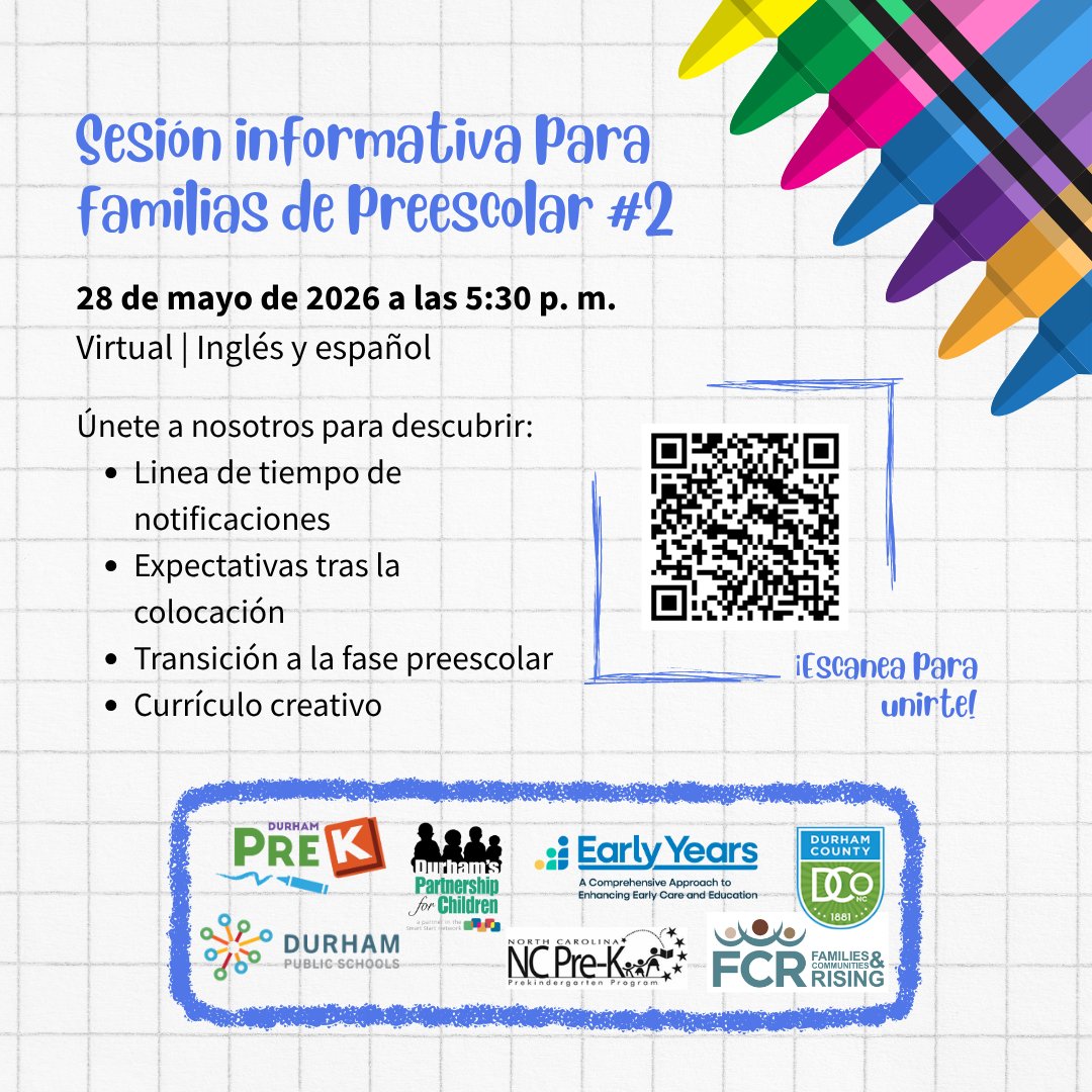 DurhamPrek's tweet photo. Join us on Thursday, May 28th, at 5:30PM for our virtual PreK Family Info Session 2! Attendees can register by scanning the QR code or by visiting the link below. See you there! 💻

https://t.co/k1bKVv9MMH

#FamilyInfoSession https://t.co/9ydi1cB9ph